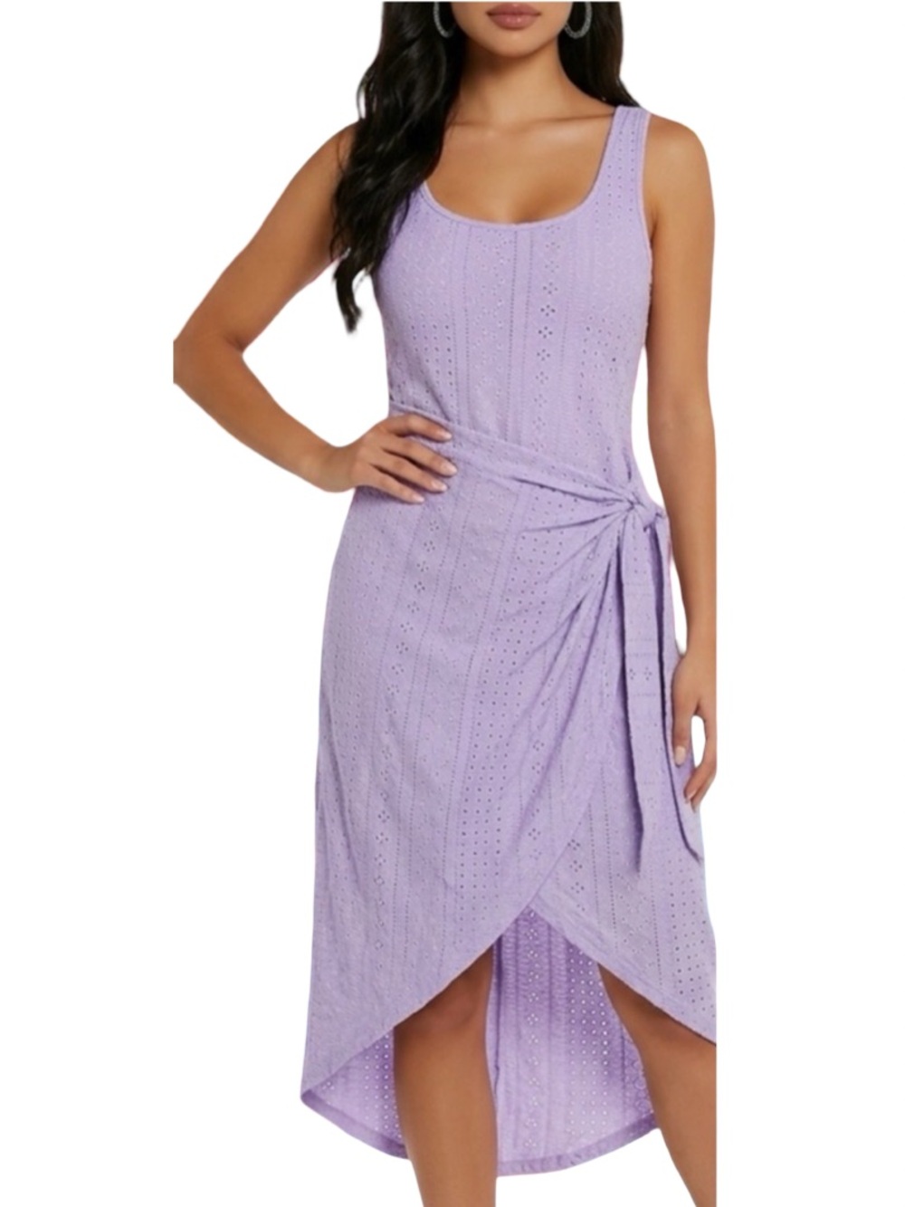 🛍️ CHICME Lavender Eyelet Lace Sleeveless Side-Tie Wrap Tank Dress Size MED - LG